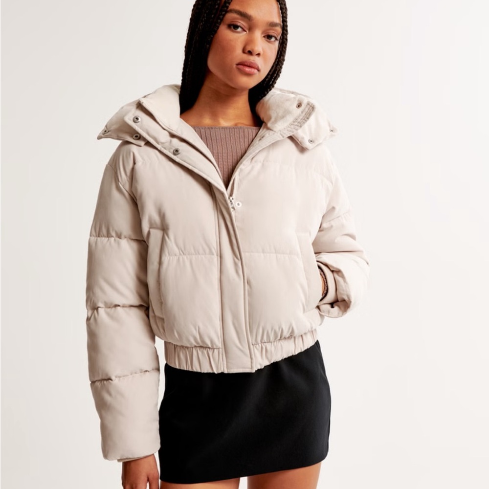 Abercrombie A&F Ultra Mini Puffer Jacket Ivory Water Resistance Outdoors
